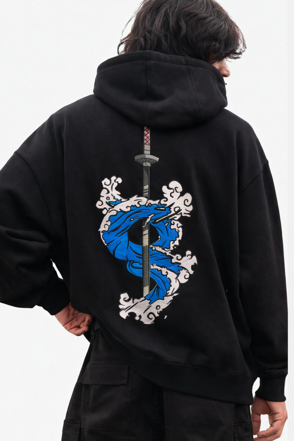 Embroidered Demon Slayer Black Oversized Hoodie
