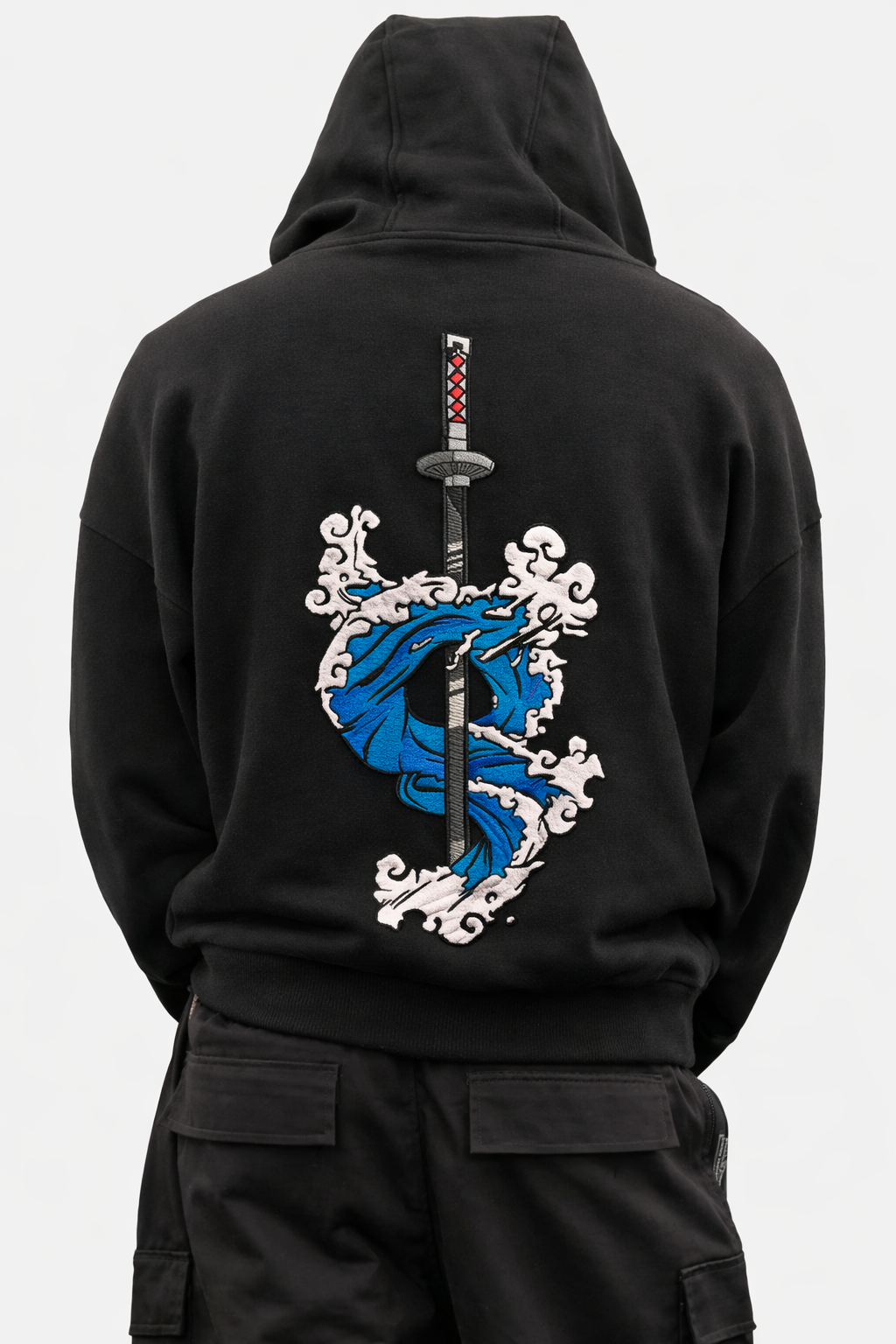 Embroidered Demon Slayer Black Oversized Hoodie