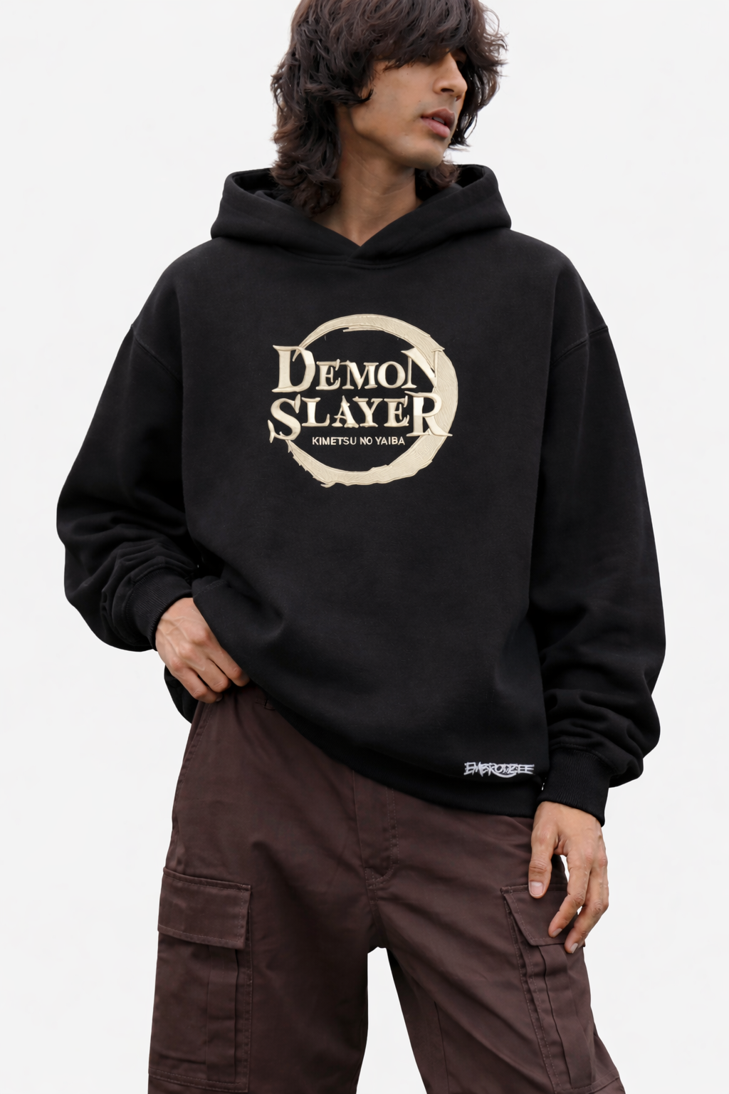 Embroidered Demon Slayer Black Oversized Hoodie