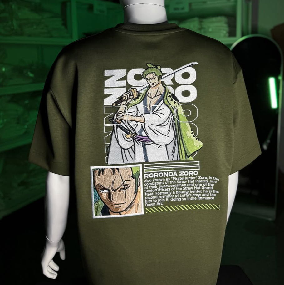 Embroidered Zoro Green Relaxed T-Shirt