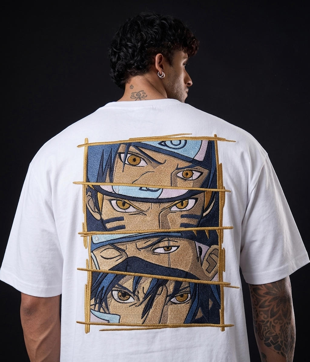 Naruto Rivalry Embroidered Oversized T-Shirt