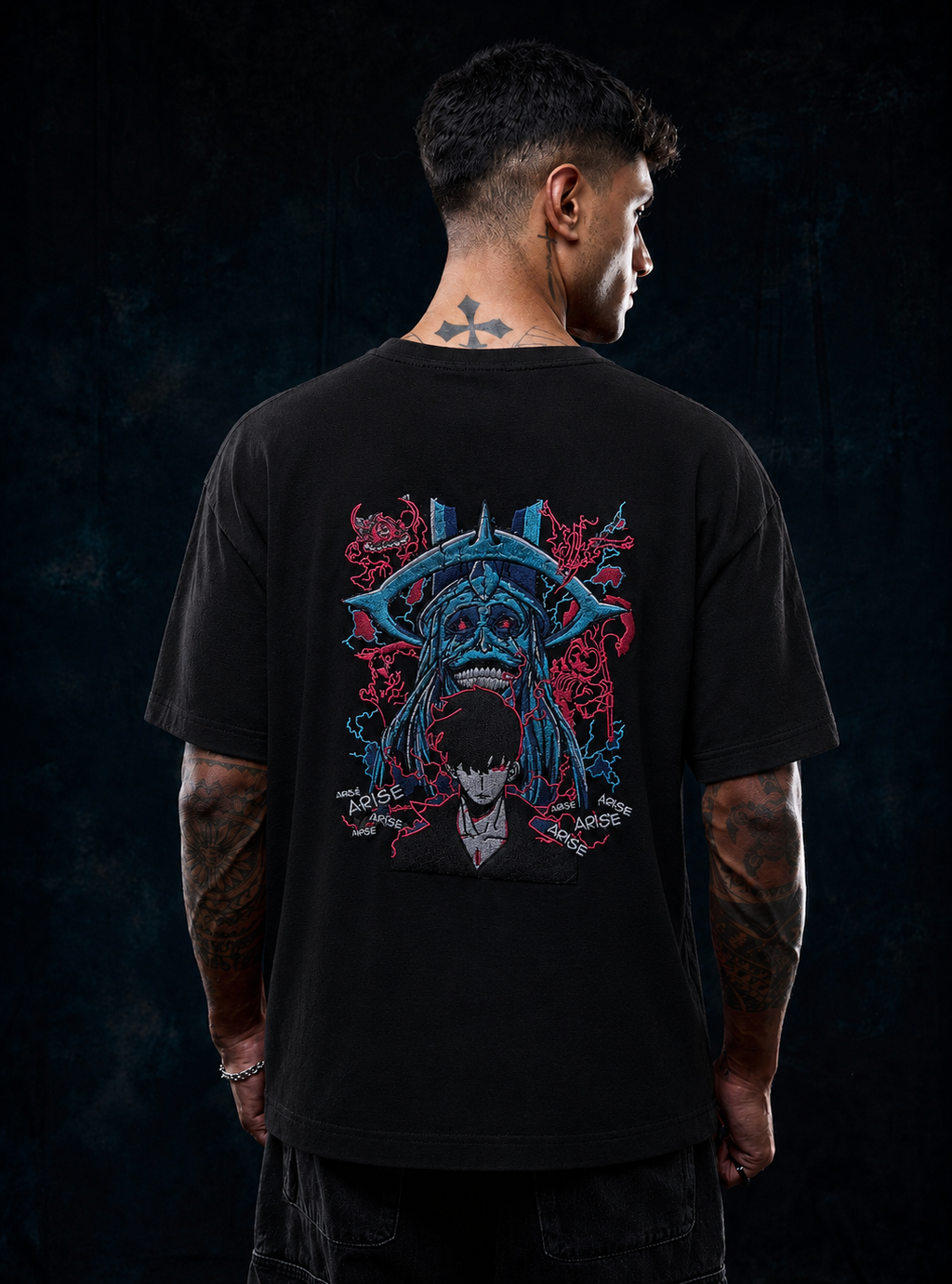 The Shadow Monarch - Solo Leveling Embroidered Oversized T-Shirt