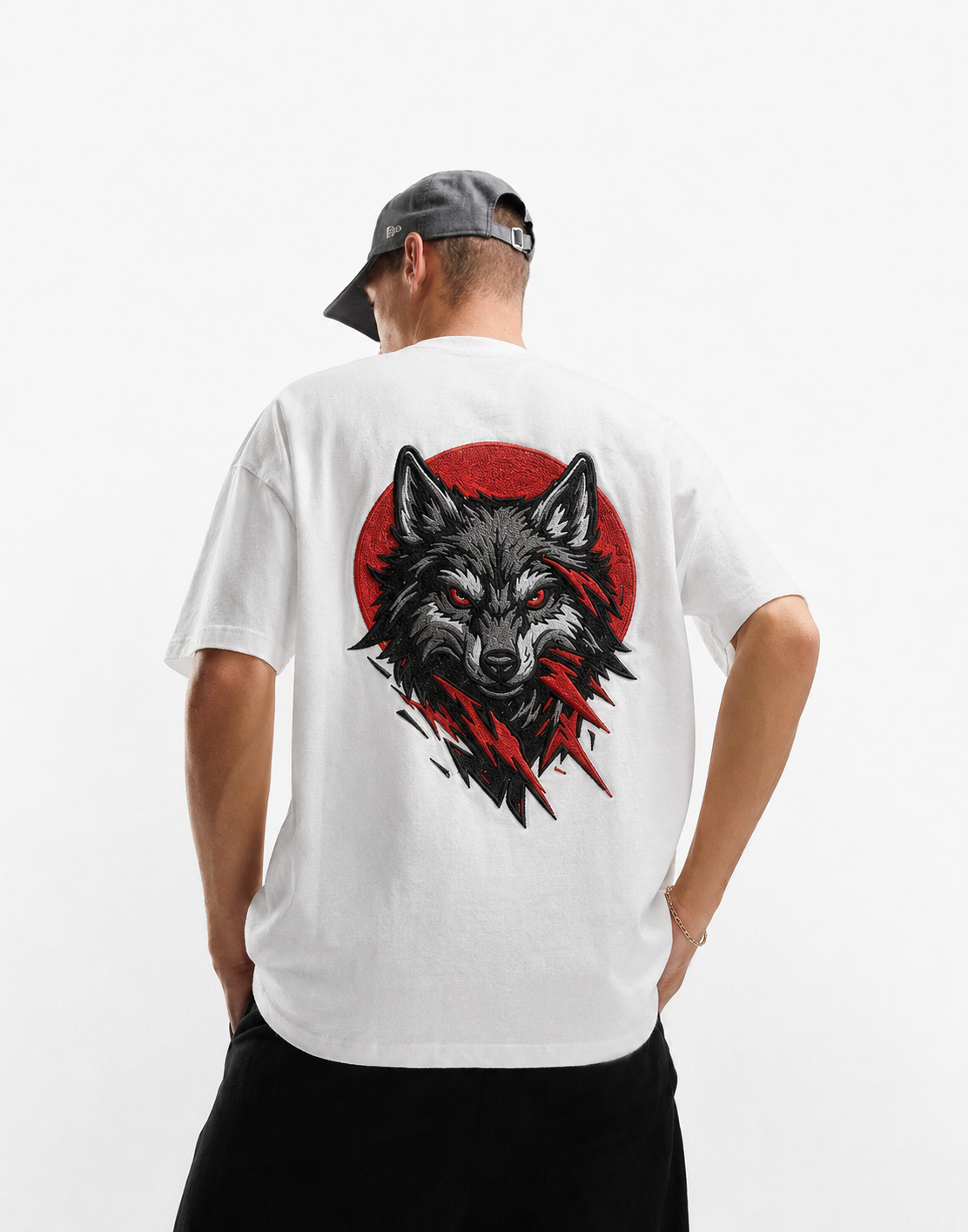 Wolf Embroidery Oversized T-Shirt