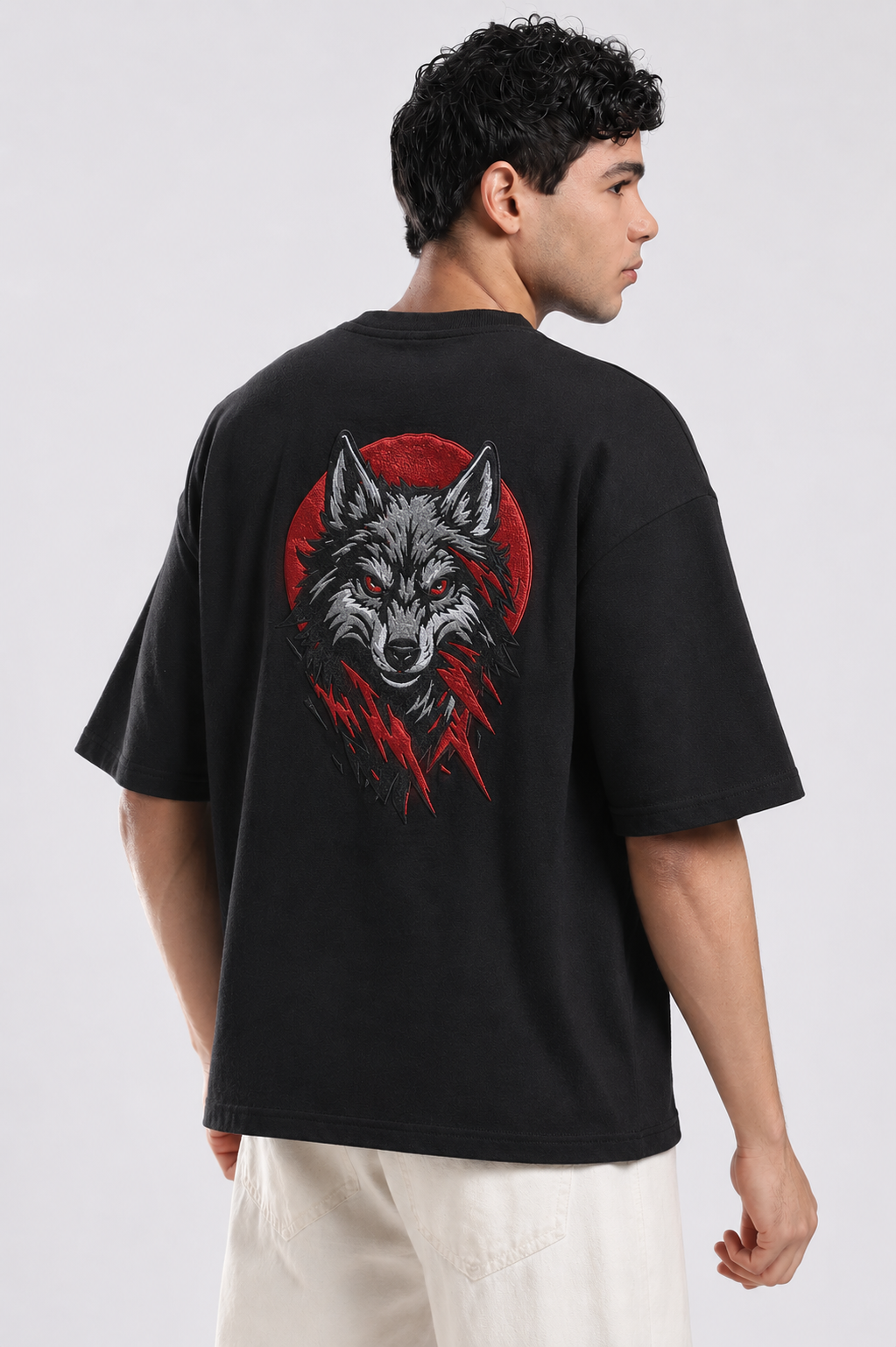 Wolf Embroidery Oversized T-Shirt
