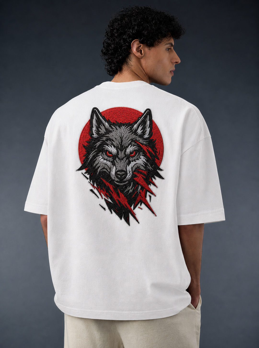 Wolf Embroidery Oversized T-Shirt